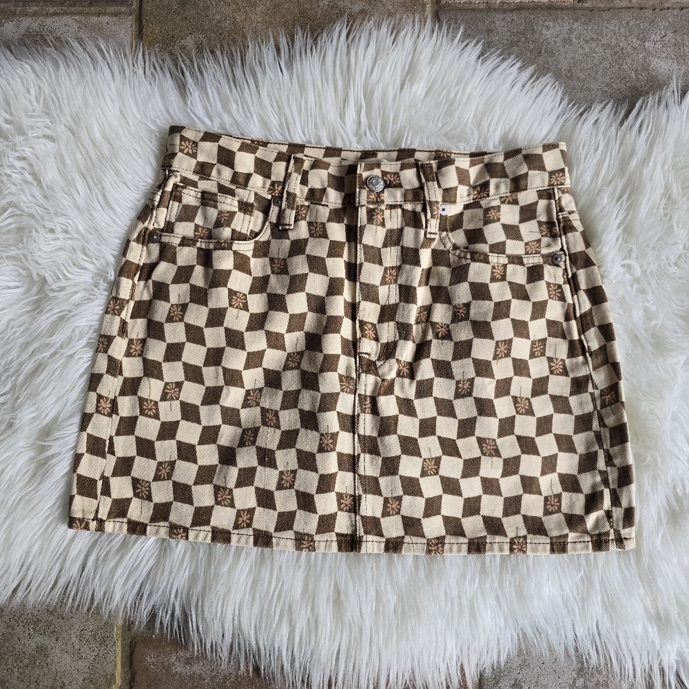 NWT Madewell Checkered Daisy Denim Mini Skirt